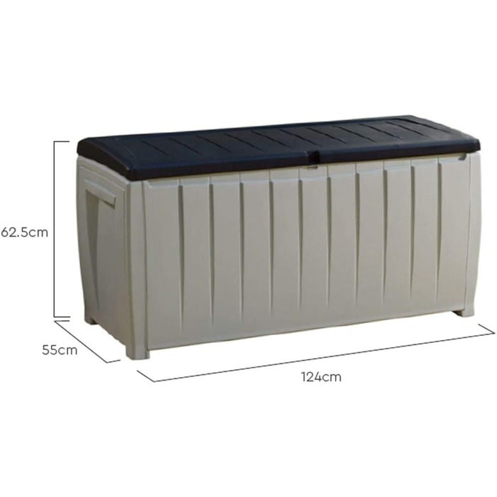Садова скриня-лавка Keter Novel 340L сіра/чорна - водонепроникний ящик для зберігання подушок та садових меблів 124x55x62.5 см