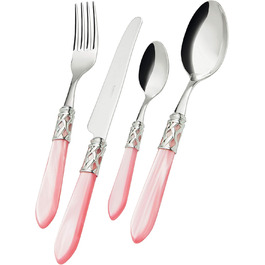Набір столових приборів Bugatti Aladdin для 6 осіб (24 предмети) з нержавіючої сталі 18/10, хромуванням та ручками з ефектом перламутру (рожевий)