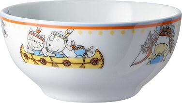 Дитячий посудовий набір Puresigns MOEMA 7-piece – Яскравий дизайн у стилі Дикого Заходу з вождем 'Мирна Корова' – Якісний нержавіючий сталь та порцеляна – Ідеально для днів народжень та особливих подій