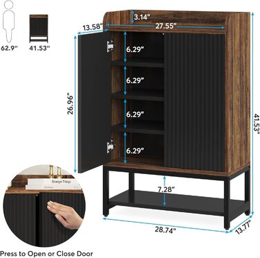 Шафа для взуття Tribesigns з дверцятами, 5-ярусна, для передпокою, дерев'яна шафа-органайзер для 15-20 пар взуття, чорно-коричнева