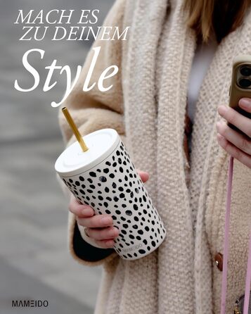 Термокружка MAMEIDO з соломкою: сталева, подвійні стінки, 470 мл, Almond Flakes