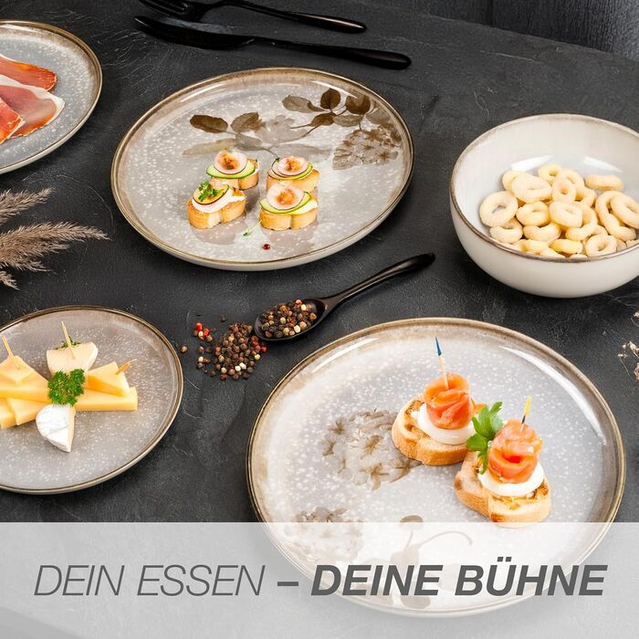 Набір посуду Moritz & Moritz BLOSSOM 24 предмети на 6 осіб - сучасний сервіз з порцеляни з квітковим дизайном, тарілки, чашки, миски та салатники