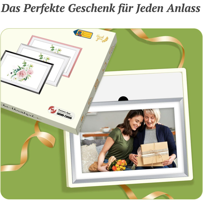 Цифровий рамка для фотографій з дерева, Wi-Fi, 32GB, 10.1 дюйма, IPS сенсорний екран, Frameo APP, подарунок, дуб (срібло)