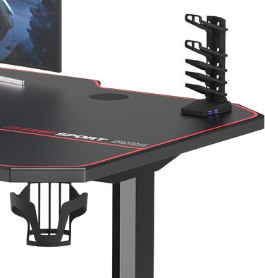 Стіл ігровий SogesHome 140 см, T-подібний, з підставкою для миші, тримачем для напоїв та гачком для навушників, ергономічний, для комп'ютера, офісний