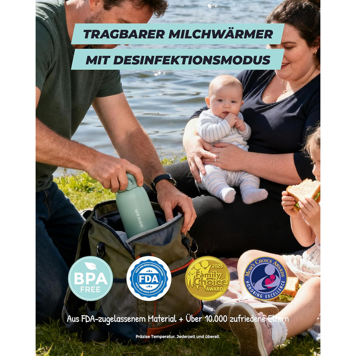 Портативний підігрівач для пляшечок Wemoh з самоочищенням, точним контролем температури, 450 мл та швидким нагрівом 100W для дитячого харчування та води