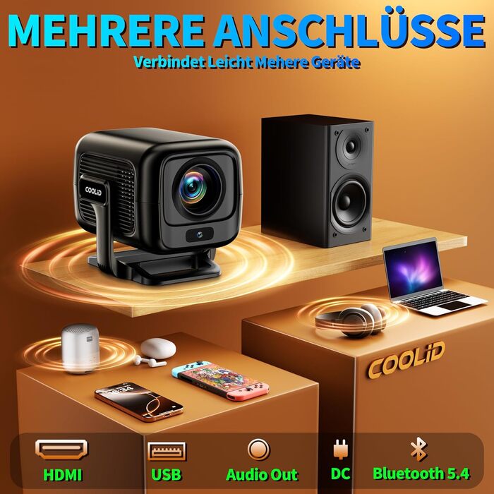 Портативний проєктор Mini Beamer 4K Full HD з 5G WiFi 6, Bluetooth 5.4 та автоматичною корекцією трапецеїдальних спотворень. Підтримка USB/Laptop/PC, з мишкою та пультом дистанційного керування. Чорний (Black-1)