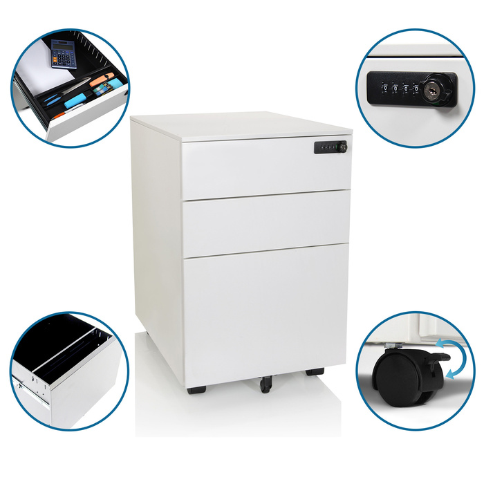 Контейнер на колесах COLOR OS I, метал, білий з кодовим замком, hjh OFFICE