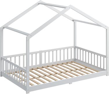 Ліжко-дитяча хатинка CADANI Malte, 120x200 см, білий колір, Montessori, з бортиками, трансформується, з ламелями, до 200 кг