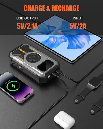 Powerbank для автомобіля Starthilfe: 6000A, 12V, компресор 150 PSI, LED, LCD, для бензинових та дизельних двигунів (до 7.5L/6L), сріблястий