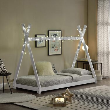 Ліжко дитяче Onejda Tipi від en.casa, 80x160 см, білий колір, з сосни