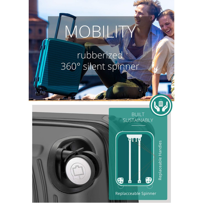 Чемоданний набір Hauptstadtkoffer Mitte - 3 шт. + електронний багажний брелок - дорожні валізи 55/68/77 см + брелок для чемодана з QR-кодом, 4 подвійні колеса, жорсткий корпус ABS, XL розширення об'єму, TSA, (Чорний, 55 см)