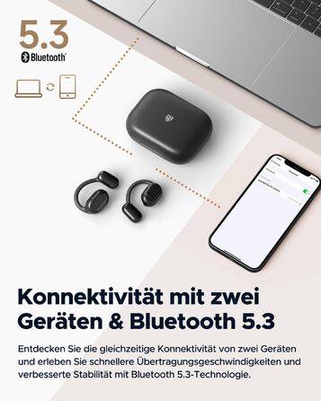 Навушники SoundPEATS GoFree з відкритим вухом Bluetooth 5.3, Hi-Res, LDAC, Спорт, 45H, IPX4, Мікрофон, Додаток, Чорний