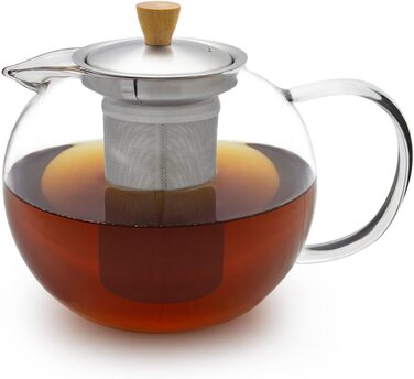 Скляний заводський чайник скляний (1,3 л) - Чайник з ситечком з нержавіючої сталі - Чайник скляний чайник з кришкою і благородним чайником