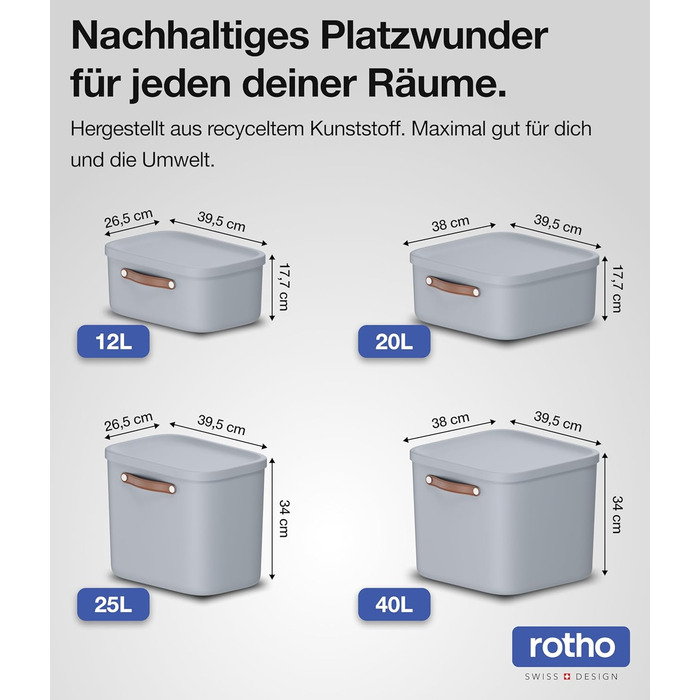 Ящик для зберігання Rotho Maloja 40 л, пластиковий, 40 (39,5 x 38,0 x 34,0 см) (світло-блакитний, 25 л)