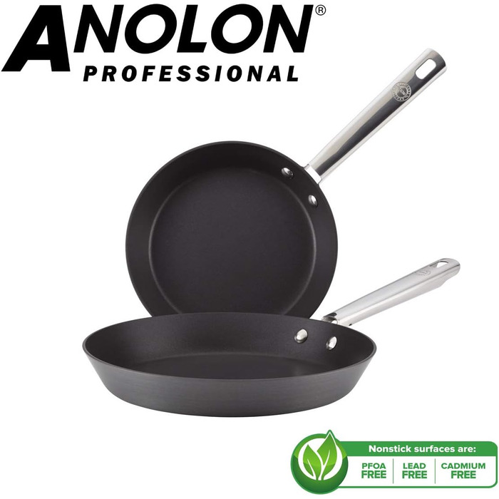 Набір для сковороди Anolon 2-Професійний набір з антипригарним покриттям-Сковорода 28 см і 20 см-міцна-з твердим анодованим покриттям-Кухонне приладдя