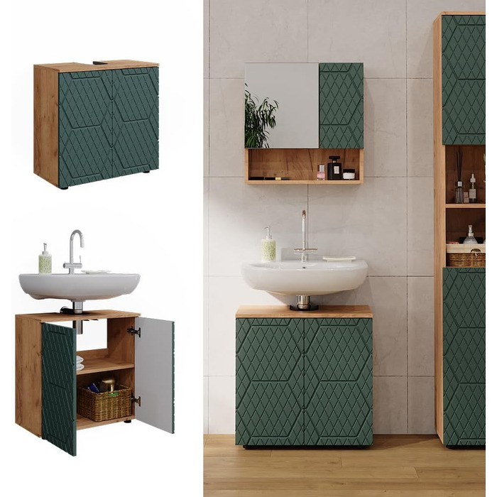 Підставка під раковину Vicco Grün/Goldkraft Eiche Irma, 60x59x30 см - шафка для ванної кімнати, 60 см