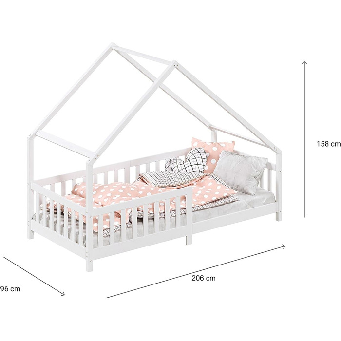 Ліжко для дому IDIMEX CORA з масиву сосни, ліжко Монтессорі 90 х 200 см, дитяче ліжечко із захистом від падіння та дахом білого кольору