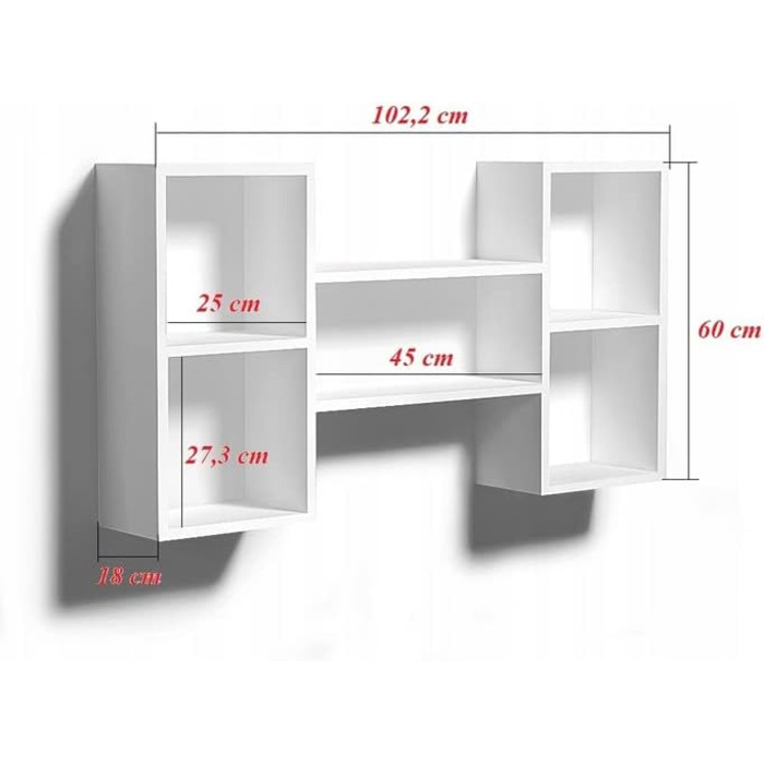 Декоративна настінна полиця з 5 полицями 102x60x18 Дизайн скандинавський модерн для вітальні Кухня Офіс Спальня Ванна кімната Підвісна полиця Книжкова шафа (бук)