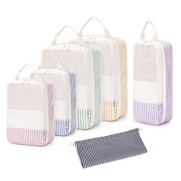 Набір органайзерів для валізи та рюкзака Narwey, 6 шт, компресійні пакувальні куби для подорожей, синій з візерунком