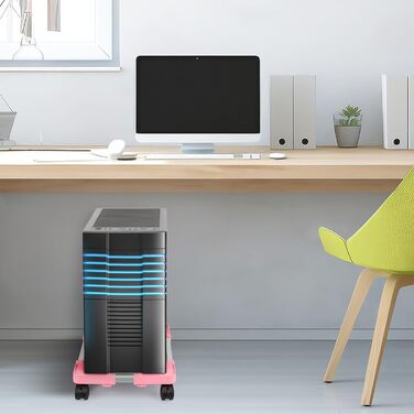 Підставка для ПК Liitrton Mobiler, регульована, на коліщатках, для більшості комп'ютерів (білий, рожевий)