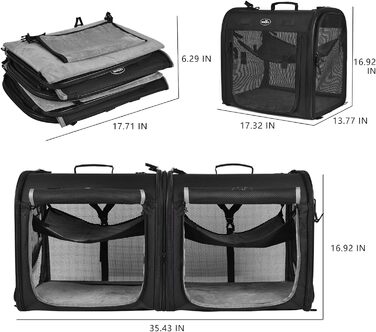 Сумка перевізник wakytu Портативна з двома відділеннями легко складається і переноситься зручно для цуценят домашня сумка для перенесення собак Гамаки складаний ящик для сміття (середній, 2.0 Чорний)