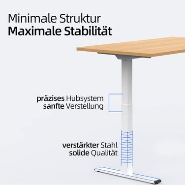 Регульований за висотою стіл-рама, електричний - рама столу з безступеневим регулюванням, 3 пам'яті, комп'ютерний стіл з 2 моторами (160 x 80 см, білий + бамбук)