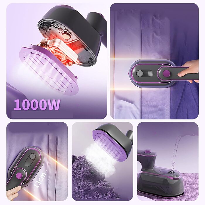 Паровий праска Mini, 1200 Вт, складана, портативна, для подорожей, керамічна підошва, швидкий нагрів 20 сек, білий/фіолетовий