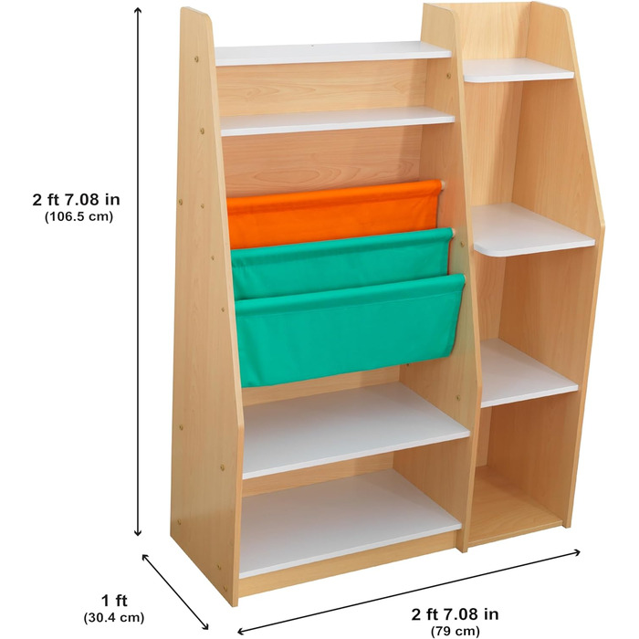 Кишенькова дерев'яна книжкова шафа KidKraft з кишенями для зберігання, дитяча полиця з відділеннями для зберігання, органайзер для іграшок, меблі для дитячої, 20309 Natural for Kids