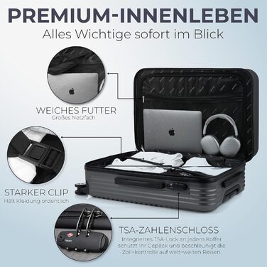 Набір валіз xRace 3-частинний ABS, 20/24/28 дюймів, ручна поклажа, TSA замок, 360° колеса, стійкий до ударів, преміум підкладка