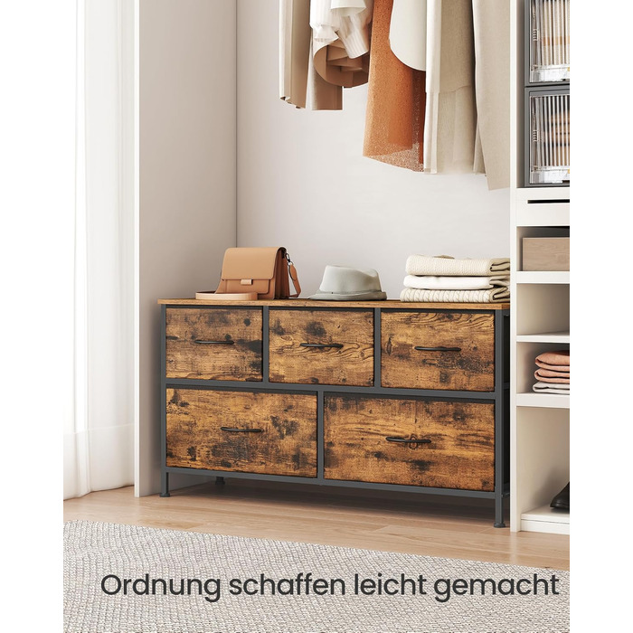 SONGMICS Комод з 7 висувних ящиків, шафа для зберігання, сталь, MDF, фліс, для спальні, коридору, вітальні, кольори: білий, коричневий, чорний (LGS323WH01)