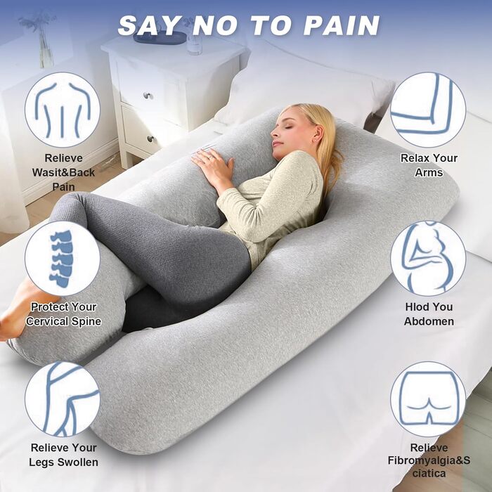 Подушка для вагітних Avmvnvc U-подібної форми, XXL, для сну на боці, знімний чохол з джерсі (сірий)