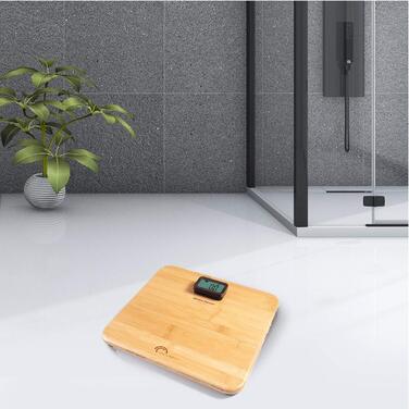 Ваги для ванної кімнати без батарейки, Ecologic завдяки кнопці Little Balance, 150 кг, справжній бамбук, 8419 Kinetic Prmium Bamboo zen