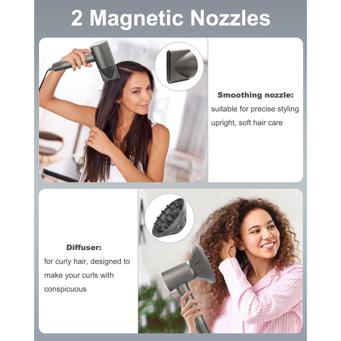 Професійний високошвидкісний фен для волосся з дифузором, 130 000 об/хв, з іонізацією (500 млн негативних іонів), 4 температурні режими та 2 швидкості