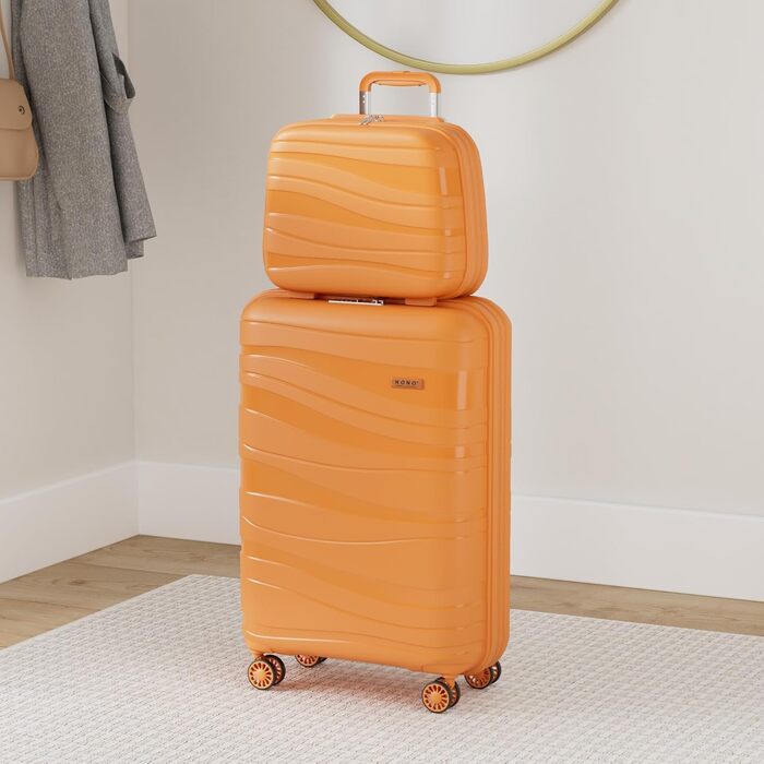 Набір валіз KONO 2 шт: ручна валіза-тележка 55 см + косметичка з поліпропілену, колір помаранчевий