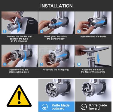 Електричний м'ясорубка Nictemaw Fleischwolf 2000W з 3 насадками: для фаршу, ковбаси та випічки. Підходить для м'яса, овочів та тіста (сірий)
