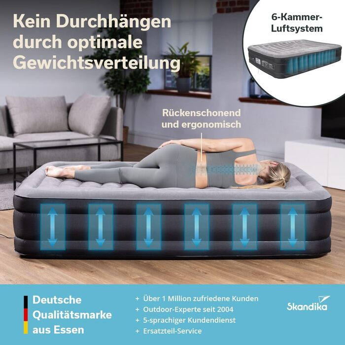 Надувна повітряна матрац Skandika Sveja Flex | Самостійно надувний матрац для кемпінгу, 204x151x43 см, 300 кг, з насосом, у комплекті сумка