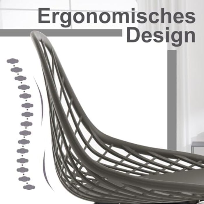 Стільці для їдальні та кухні з порожнистою спинкою, стільці для вітальні з металевими ніжками, пластикові стільці для кухні, вітальні, балкону, скандинавський сучасний стиль, білий колір, K0018EZS-4 (сірий, набір 8 шт.)
