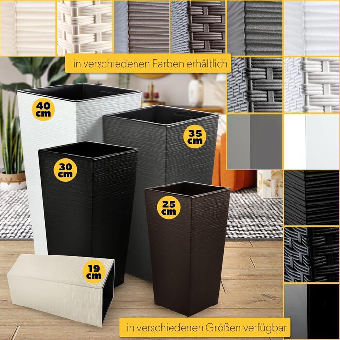 Набір горщиків для квітів KADAX (3 шт.) – 36/46,5/57,5 см, пластик, для дому та саду, сірий