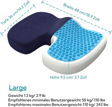 Ортопедична подушка для сидіння Bonmedico з Memory Foam та гелевим наповнювачем - для автомобіля, офісного крісла, інвалідного візка. Велюр, великий розмір.