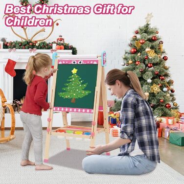 Дитяча мольберт Kinder Staffelei 3 в 1: регульована висота 95-125 см, ролик для паперу, двосторонній, з набором для малювання (100+ шт.), для дітей 3-8 років (рожевий)