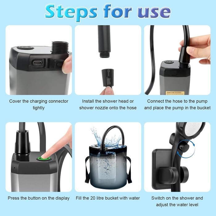 Портативна душова кабіна для кемпінгу з акумулятором та насосом, 6000mAh. Модель для відпочинку, подорожей, автомийки. З набором душової лійки та шлангом, складаний бак.