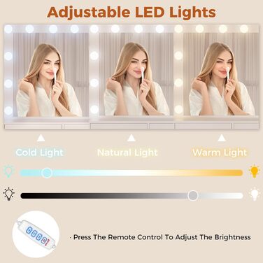 Трюмо BEWISHOME з дзеркалом, регульованою LED-підсвіткою та розетками, 10 шухлядами, 5 полицями, гачками та органайзером для прикрас, сучасний дизайн, білий колір, EFST52W