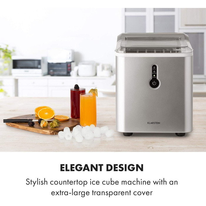 Машина для приготування льоду Klarstein Eiswürfelmaschine, 1.5L, 12 кг/день, срібна