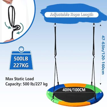 Шоукель Favuit Nestschaukel: регульована висота, Ø 110 см, для дітей та дорослих (до 227 кг)