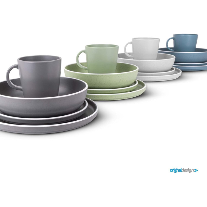 Набір посуду BRUNNER Melamin Camping | 12 предметів - тарілки та миски для 2-4 особи | DOLOMIT Midday - стікючий, стійкий до подряпин