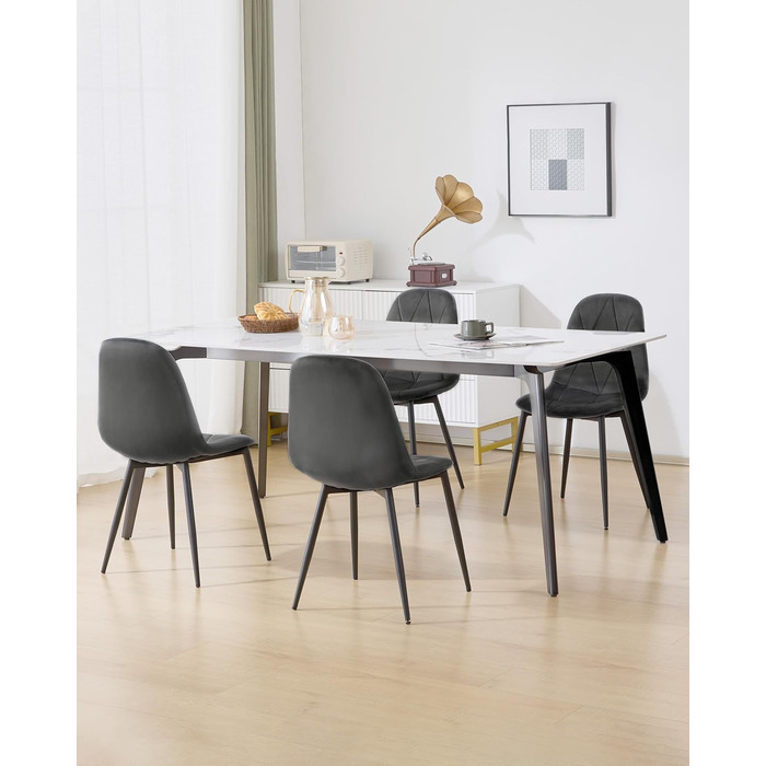 Крісла для їдальні Lestarain з підлокотниками, для кухні, вітальні, оббивка з велюру, металевий каркас, ергономічний дизайн, темно-зелений колір (темно-сірий), набір 2 шт.