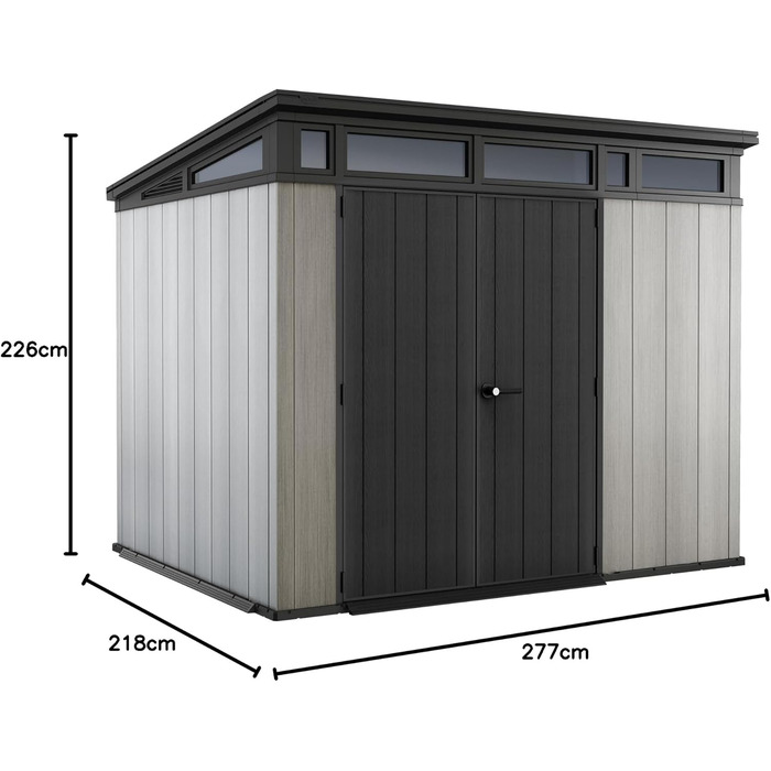 Садовий будинок Keter Artisan Gerätehaus 214x218x226 см, сірий (9x7) – вуличний, з підлогою, односхилий дах, подвійні двері та вікна, для зберігання речей на вулиці, 8,3 м³