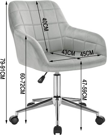 Офісний стілець WOLTU BS79dgr робочий стілець робочий стілець стілець обертовий стілець крісло-коляска офісне крісло з безступінчатим регулюванням по висоті зі спинкою і підлокітниками (світло-сірий, оксамитовий)