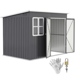 Outsunny Garden Shed 4,13 м³, Садовий сарай, 260 x 177 x 190 см, Садовий сарай з вікном, Двері, що замикаються, Гараж для велосипедів, Сталева садова шафа, для заднього двору, Сад, Темно-сірий | Аосом