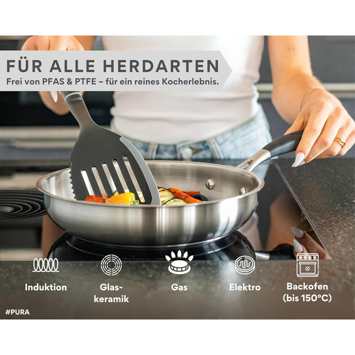 Набір сковорідок з нержавіючої сталі PURA 20, 24, 28 см – без покриття PTFE/PFOA, для індукції та всіх плит